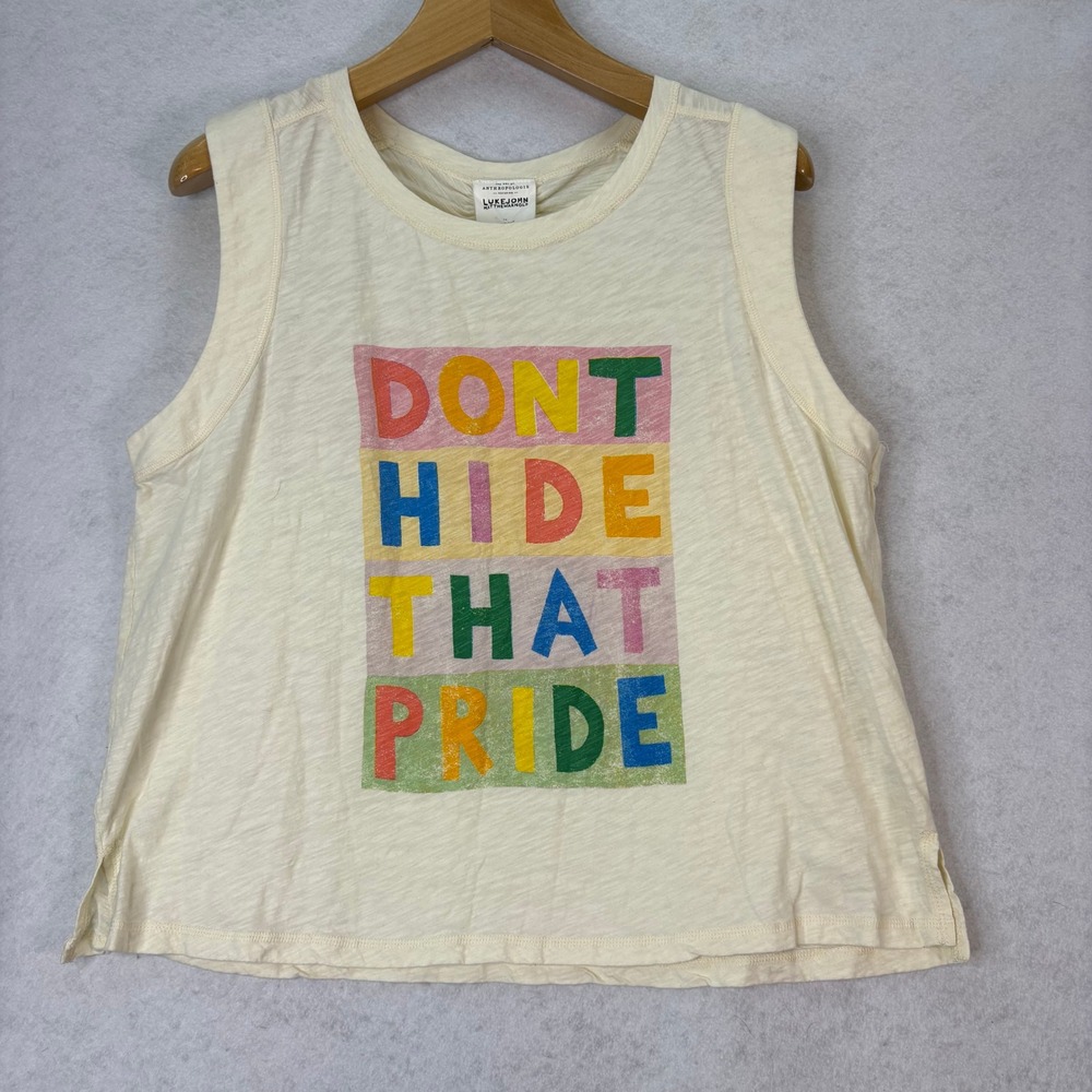 Anthropologie Luke John Don't Hide That Pride Graphic Tank Top Womens 1X Rainbow